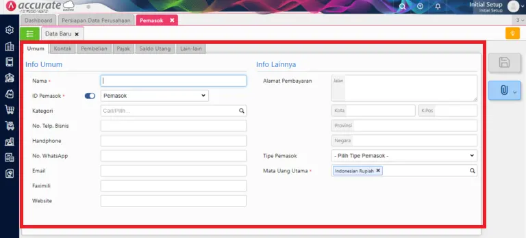 mengisi info pemasok